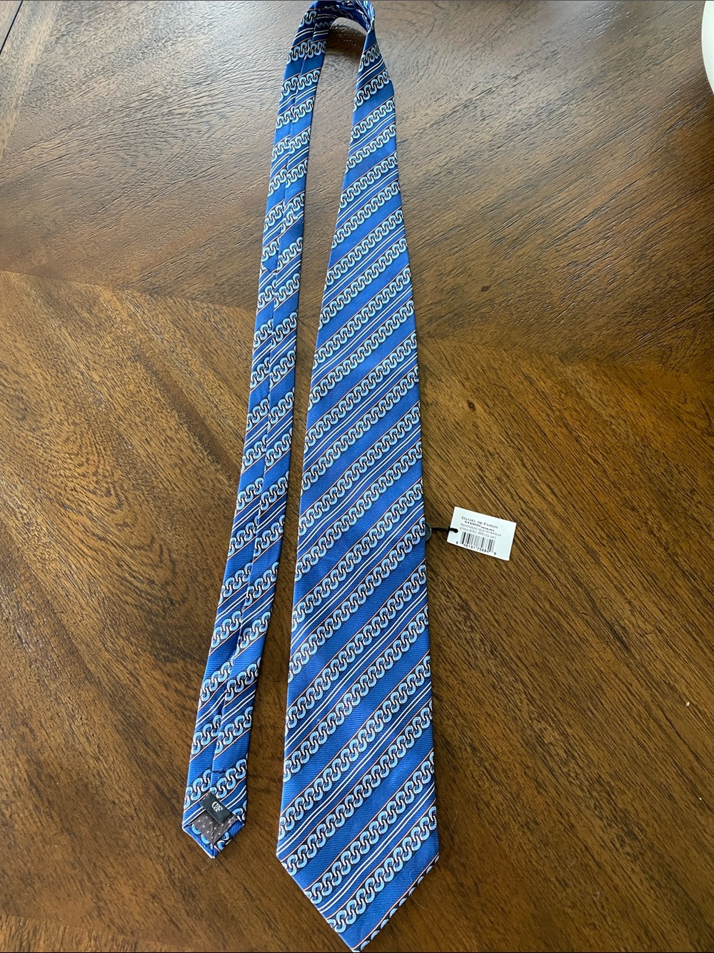 NWT Daniel de Fasson Studio Miami Handmade Silk Tie Blue Geometric Chain Link